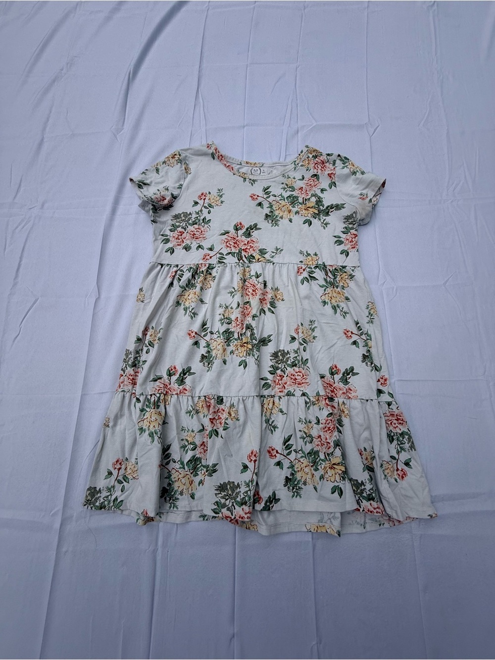 #88Maurices size(xl) Cream Floral Tiered Casual Dress with Pink & Yellow Blooms